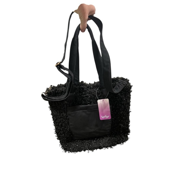 Sprigs Black Faux Fur Tote Bag | Casual Bag with Inside Laptop Sleeve Brand New - Picture 3 of 7